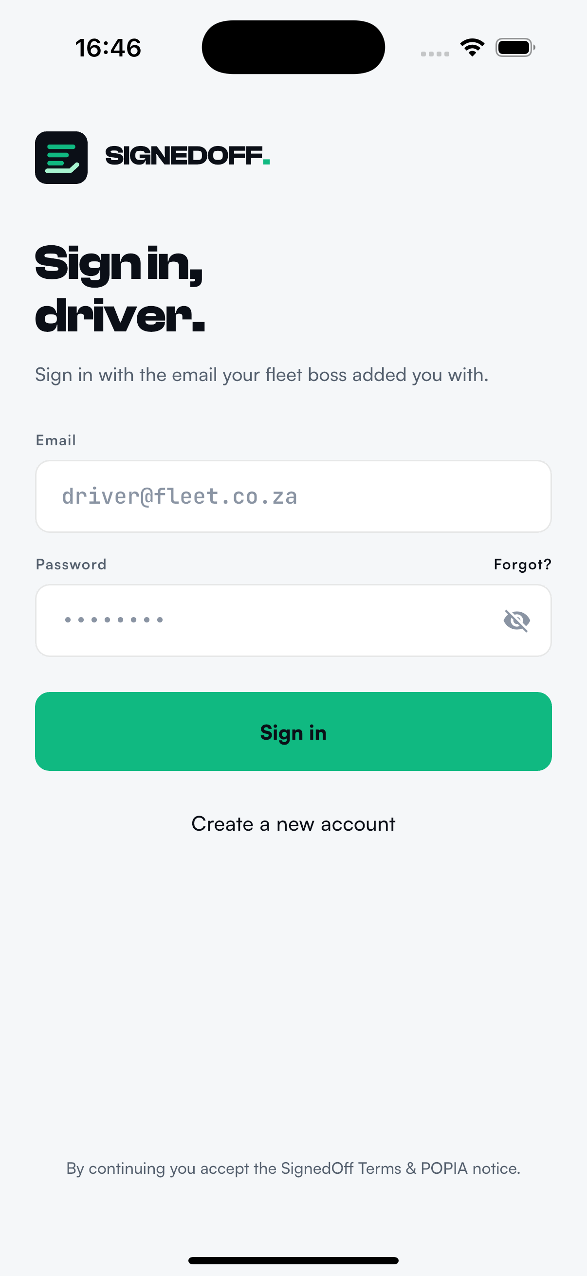 SignedOff driver app — jobs, proof of delivery and expenses
